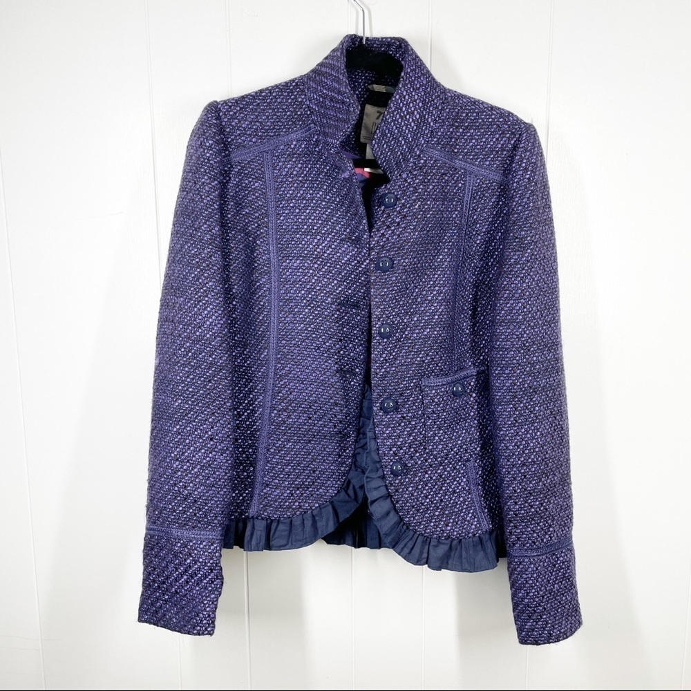 NEW DEPT Wool Blend Purple Military Jacket with Ruffle Back Size Medium